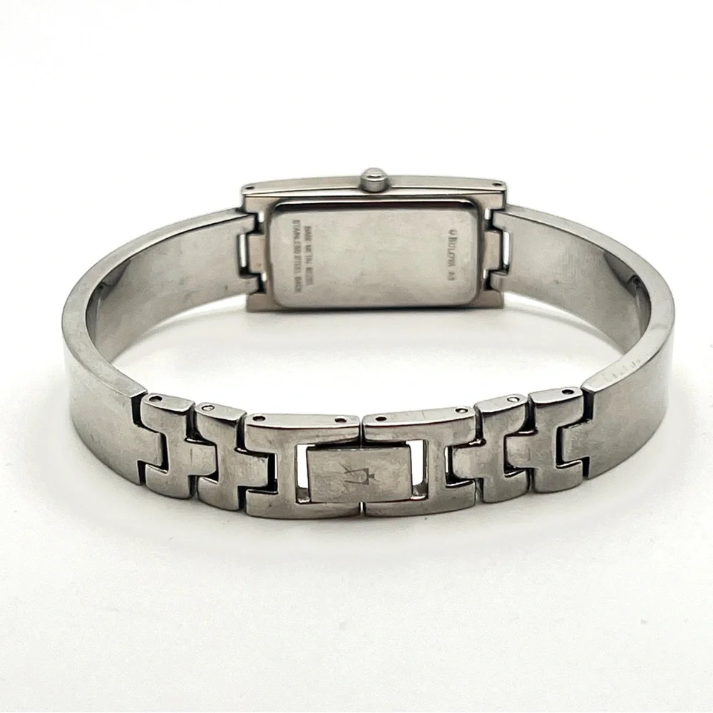 Bulova Womens Watch Silver Tone Rectangle Black Dial 6.25" New Battery - Picture 5 of 14